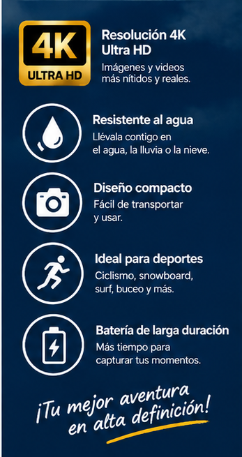 📷 Cámara Deportiva 4K Ultra HD